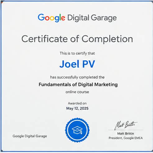 Joel PV Website Design Certification