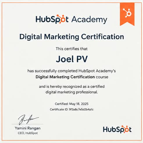 Joel PV Website Designer Certification