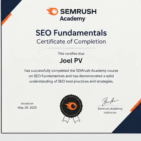 Joel PV Freelancer Website Designer Kochi Certification
